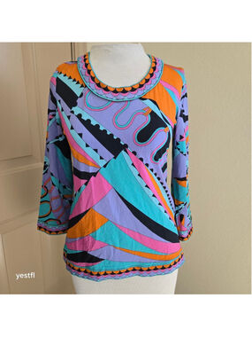 AVERARDO BESSI Blouse Size 8 Purple Orange Geometric Italy